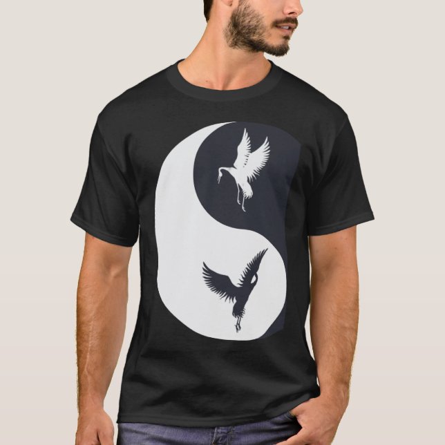Tai Chi White Crane Yin Yang Qi Gong Chinese White T Shirt (Framsida)