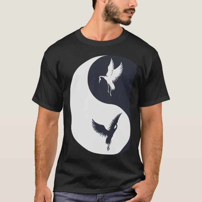 Tai Chi White Crane Yin Yang Qi Gong Chinese White T Shirt (Framsida)