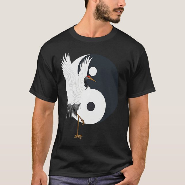Tai Chi White Crane Yin Yang Qi Gong Chinese White T Shirt (Framsida)