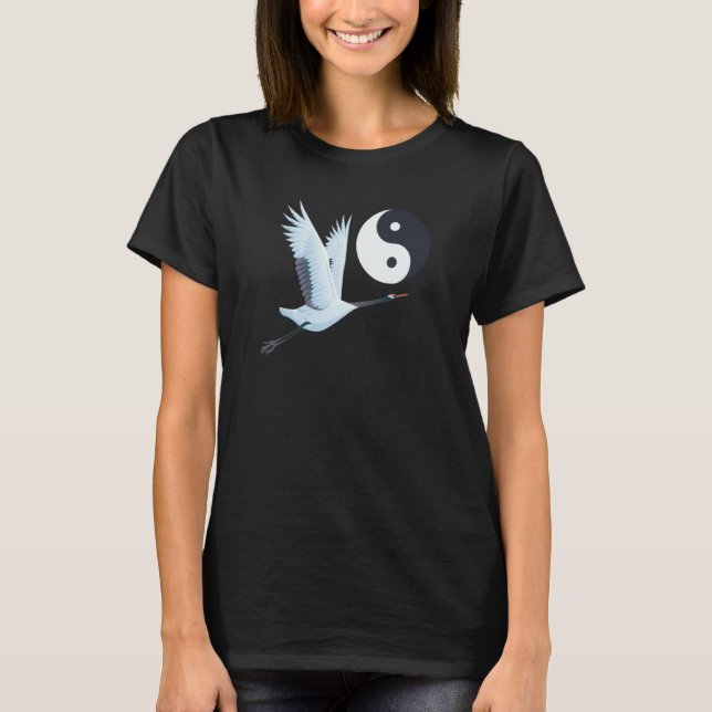 Tai Chi White Crane Yin Yang Qi Gong Chinese White T Shirt (Framsida)