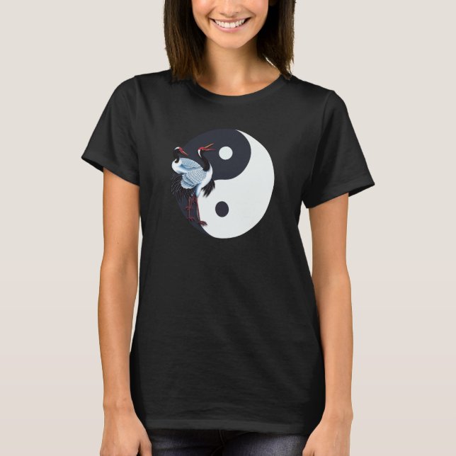 Tai Chi White Crane Yin Yang Qi Gong Chinese White T Shirt (Framsida)