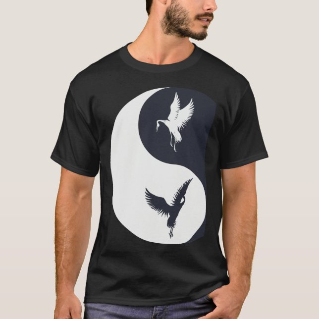 Tai Chi White Crane Yin Yang Qi Gong Chinese White T Shirt (Framsida)