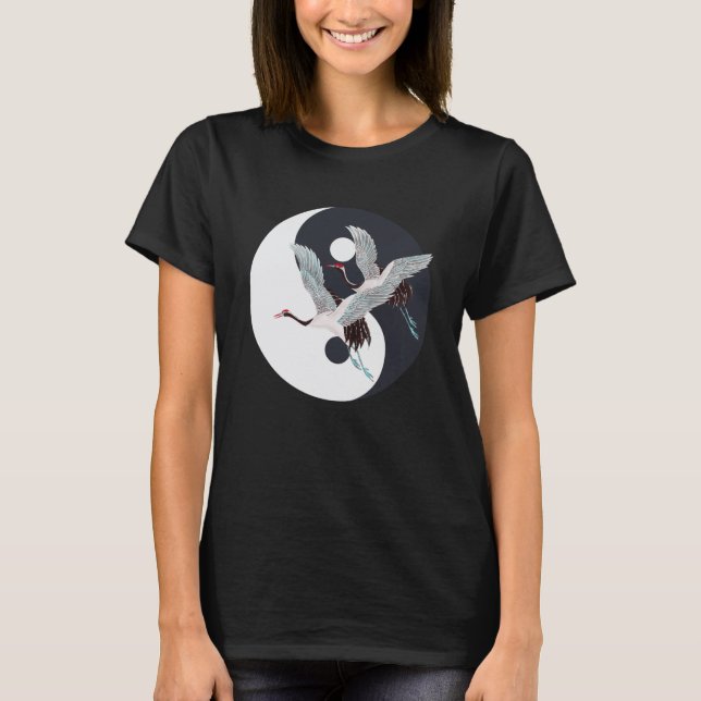 Tai Chi White Crane Yin Yang Qi Gong Chinese White T Shirt (Framsida)