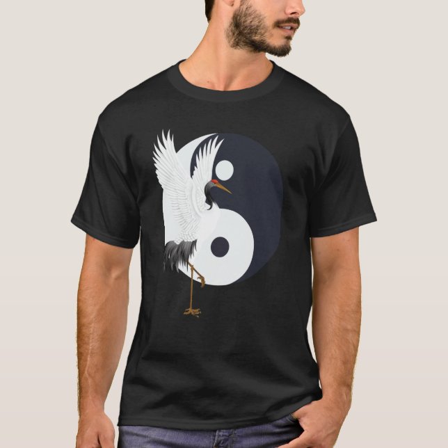Tai Chi White Crane Yin Yang Qi Gong Chinese White T Shirt (Framsida)