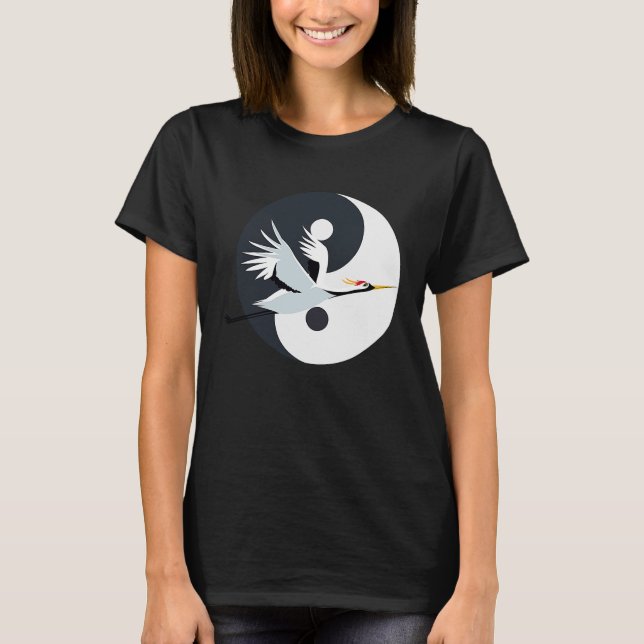 Tai Chi White Crane Yin Yang Qi Gong Chinese White T Shirt (Framsida)