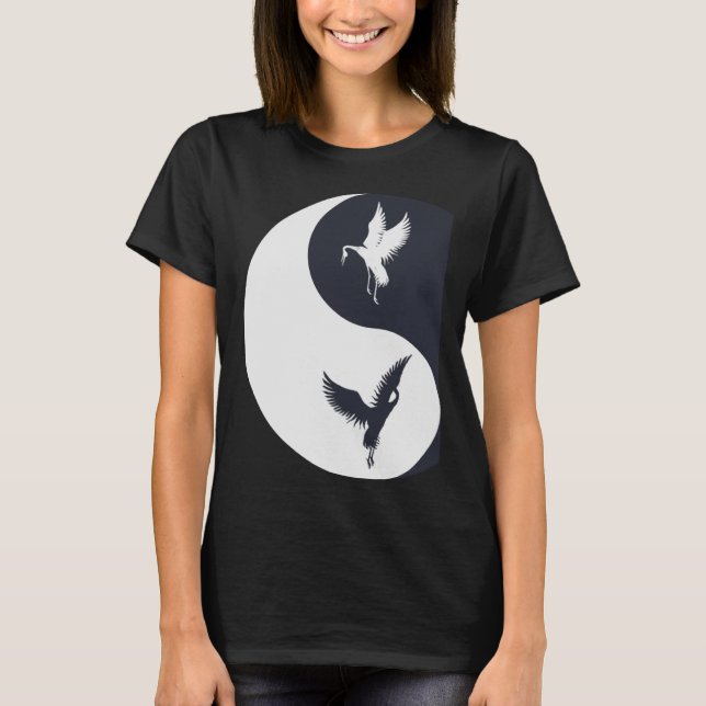 Tai Chi White Crane Yin Yang Qi Gong Chinese White T Shirt (Framsida)