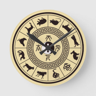 Tai Chi Zodiac Wheel Rund Klocka
