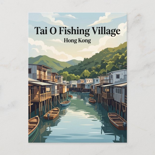 Tai O fiskeby Hong Kong Vykort (Framsida)