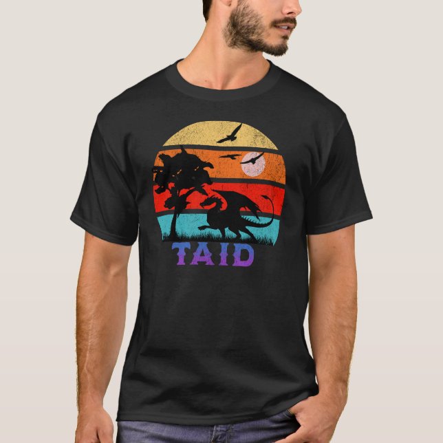Taid Retro Sunset Dragon Grandfather T Shirt (Framsida)