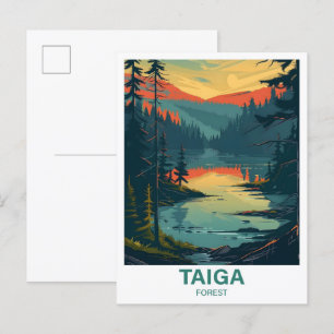 Taiga Forest Illustration Travel Vykort