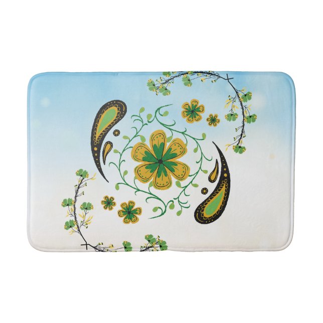 Taiji Flower – Green & Yellow Botanical Art Badrumsmatta (Framsidan)