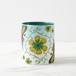 Taiji Flower – Green & Yellow Floral Art Mugg