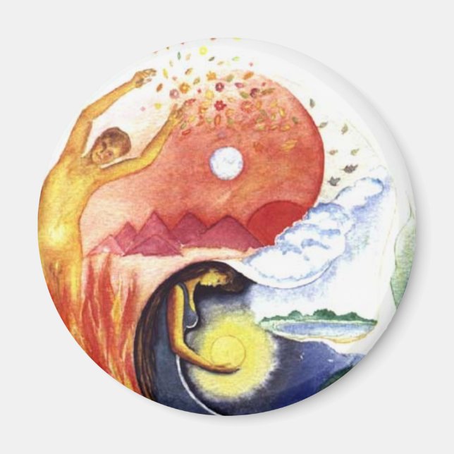 Taijitu, som illustrerar polaritet magnet (Framsidan)