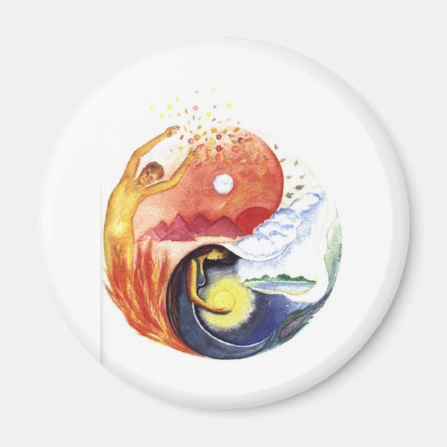 Taijitu, som illustrerar polaritet magnet (Framsidan)