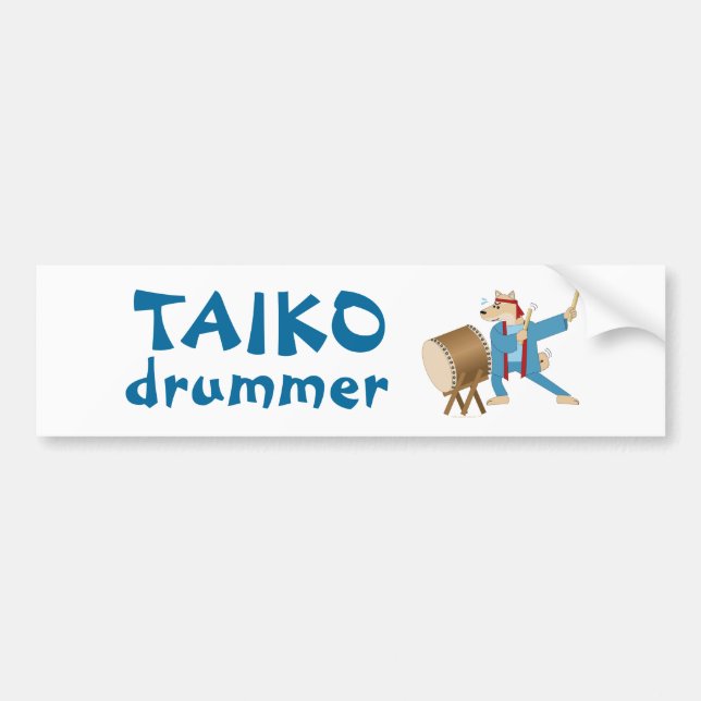 Taiko Drum Tecknad hund Taiko Drummer Bildekal (Framsidan)