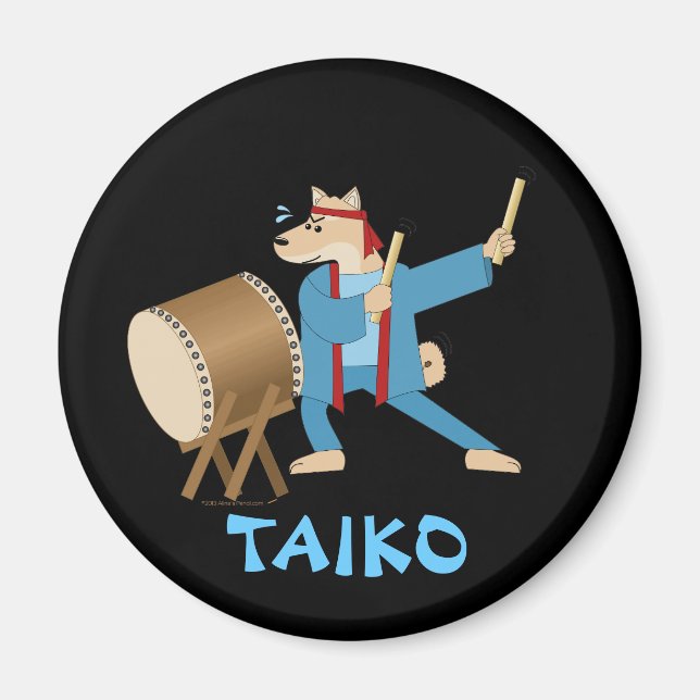 Taiko Drum Tecknad hund Taiko Drummer Magnet (Framsidan)