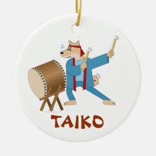Taiko trummar den tecknad hundTaiko Julgransprydnad Keramik
