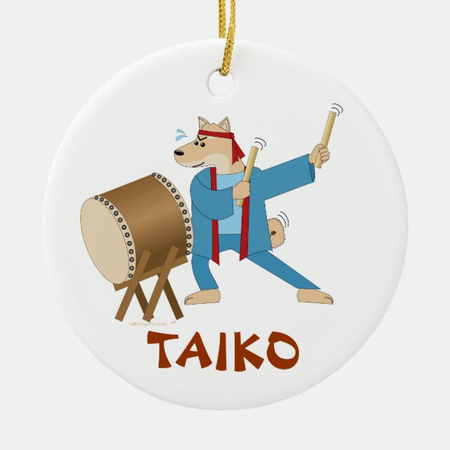 Taiko trummar den tecknad hundTaiko Julgransprydnad Keramik (Framsidan)