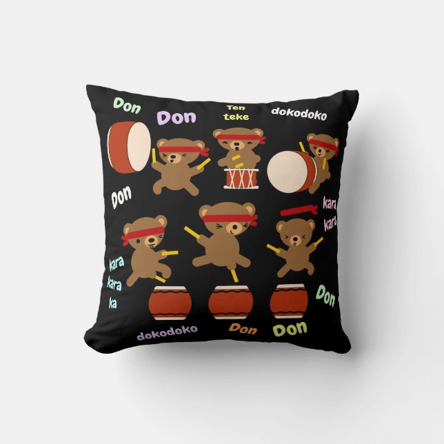 Taiko trummar gulliga björnar för gåvor som kudde (Framsida)