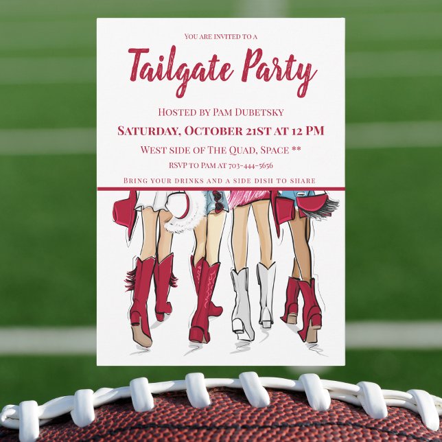 Tailgate Party Alabama Dam CowboyBoots Crimson Inbjudningar (Skapare uppladdad)