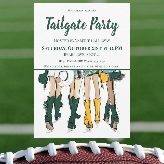 Tailgate Party Waco Dam CowboyBoots Grönt Guld Inbjudningar (Skapare uppladdad)