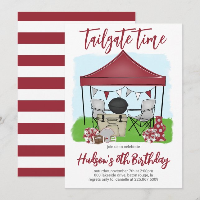 Tailgate Time Football Birthday ANY FÄRG COMBO Inbjudningar (Fram/baksida)
