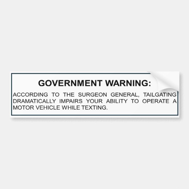 Tailgating and Texting Warning Bumper Sticker Bildekal (Framsidan)