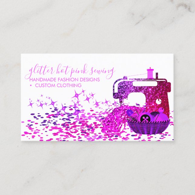 Tailor Sewing Maskin Neon Rosa Script Namn Visitkort (Framsida)