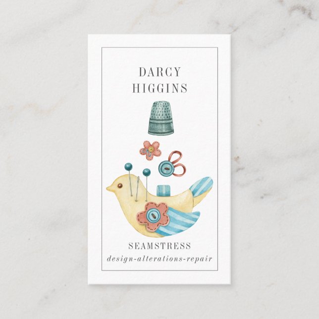 Tailor Tailor Pin Cushion Thimble Buttons Visitkort (Framsida)