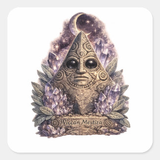 Taíno-inspirerad trepunkts-Cemí Mystisk Wicca Fyrkantigt Klistermärke