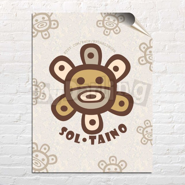 Taino Sol Puerto Rico Wall Art Download Poster (Taino Sun Puerto Rico Wall Art Poster Digital Download to Print over a white brick wall)