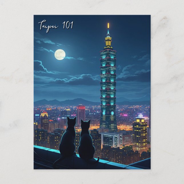 Taipei 101 katter på natten vykort (Framsida)