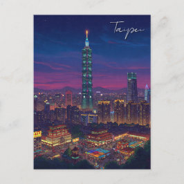 Taipei 101 Taiwan i natt Vykort