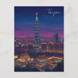 Taipei 101 Taiwan i natt Vykort