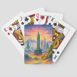 Taipei City Taiwan Siluett Vattenfärg Casinokort