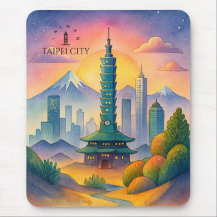 Taipei City Taiwan Siluett Vattenfärg Musmatta