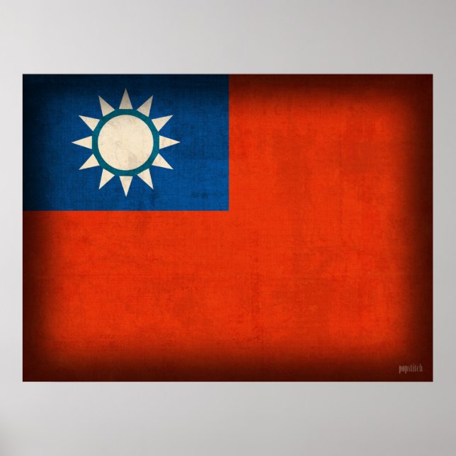 Taipei Flagga Distress Poster utskrift (Framsidan)