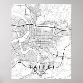 Taipei-minimalistkartan (svart och vit) poster