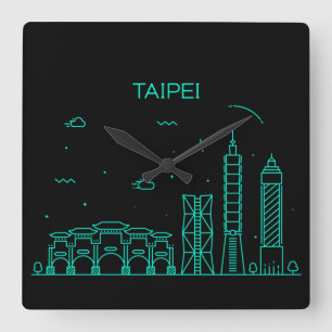 Taipei skyline fyrkantig klocka