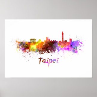 Taipei skyline in watercolor poster
