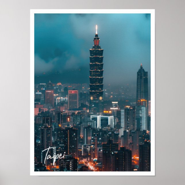 Taipei skyline vid dusk Art-resande berömd ställe Poster (Framsidan)