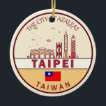 Taipei Taiwan City Skyline Emblem Julgransprydnad Keramik<br><div class="desc">Taipeis minimalistiska,  färglösa konstdesign med monument och landmärken i staden Taiwan.</div>
