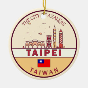 Taipei Taiwan City Skyline Emblem Julgransprydnad Keramik