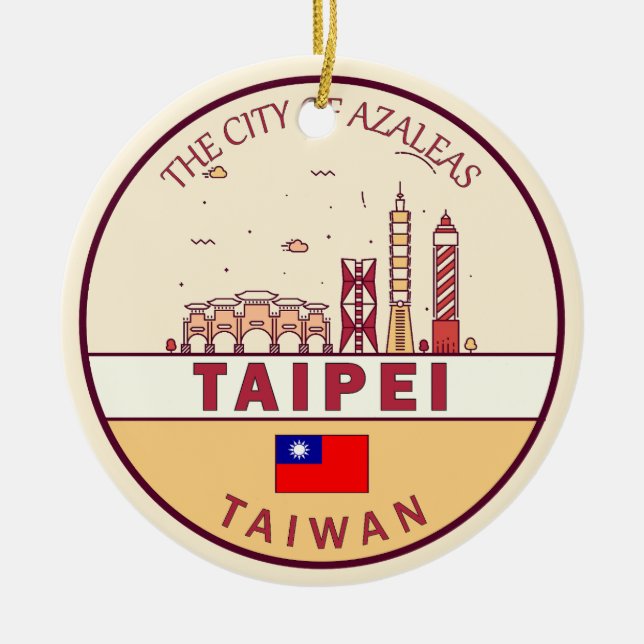 Taipei Taiwan City Skyline Emblem Julgransprydnad Keramik (Framsidan)