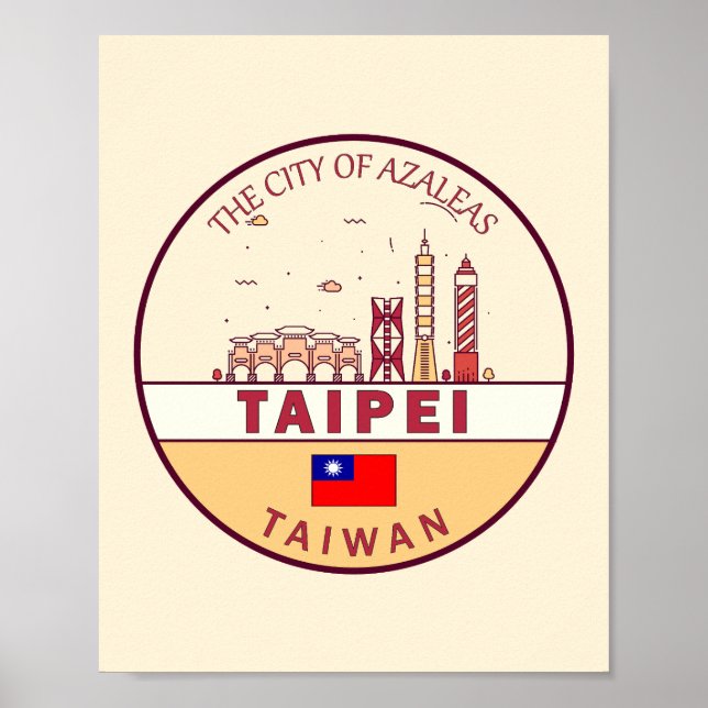 Taipei Taiwan City Skyline Emblem Poster (Framsidan)