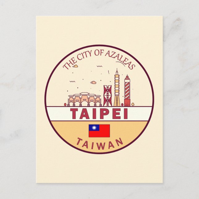 Taipei Taiwan City Skyline Emblem Vykort (Framsida)