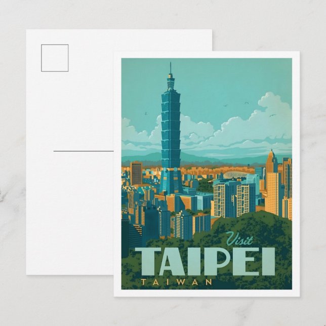 Taipei Taiwan Vintage Konst Resa  Vykort (Fram/baksida)