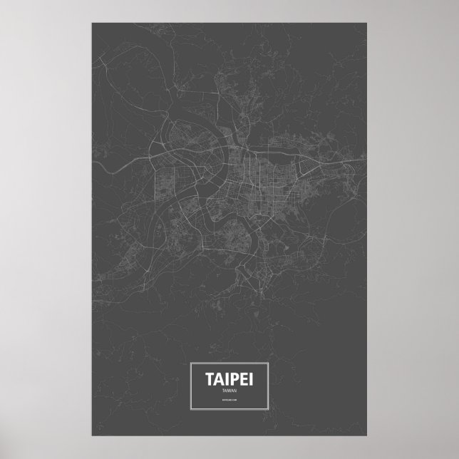 Taipei, Taiwan (vit på svart) Poster (Framsidan)