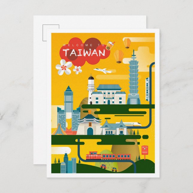 Taiwan Art Travel Illustration Vykort (Fram/baksida)