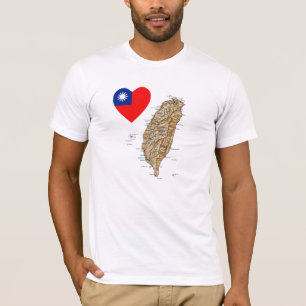 Taiwan Flagga Heart och Karta T-Shirt